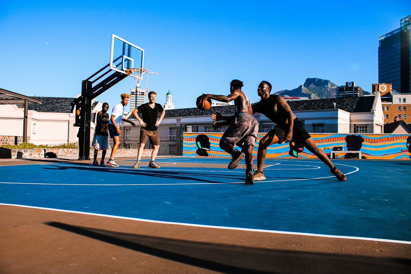 Pickup basketball on an outdoor court